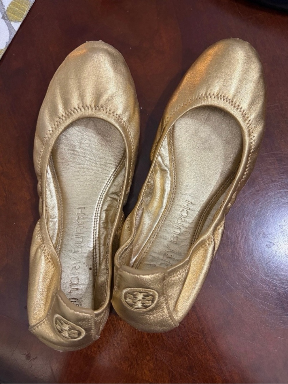 Tory Burch Metallic Gold Leather Ballet Flats